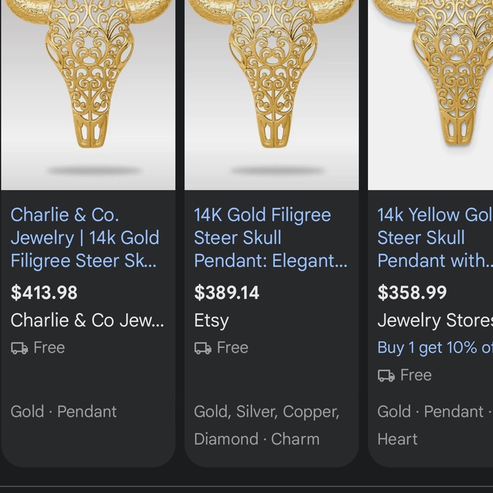 Gold Bull Skull pendant - Picture 4 of 7